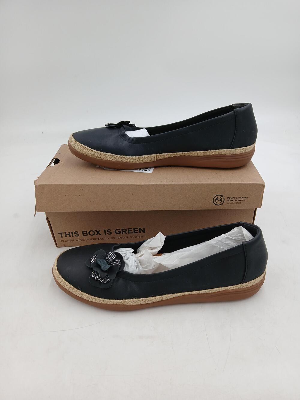 Clarks Elaina Jade Shoes Womens Black Leather Ballet Flats Bow Comfort Size 11